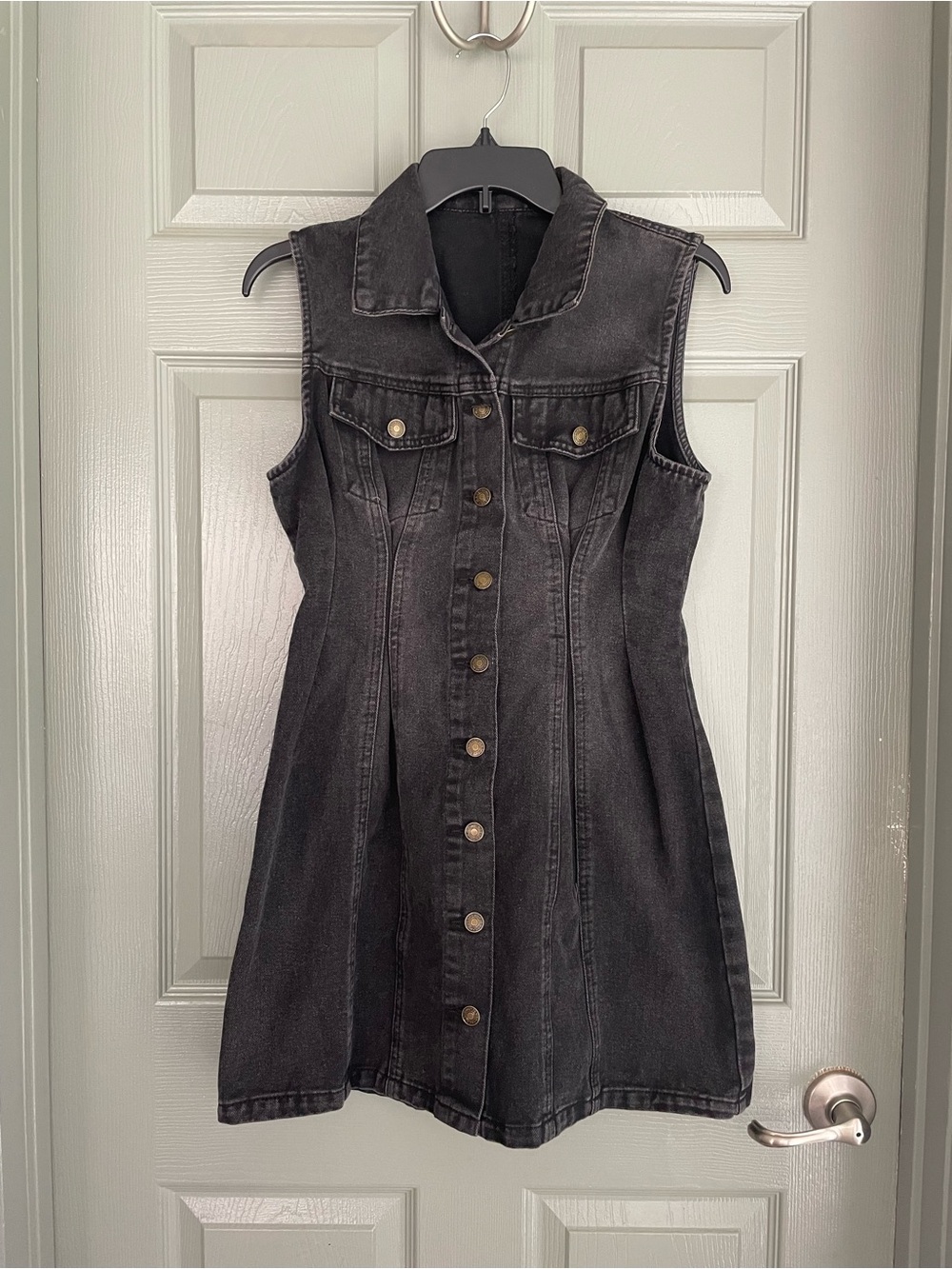 SHEIN Washed Black Sleeveless Denim Button Jean Dress